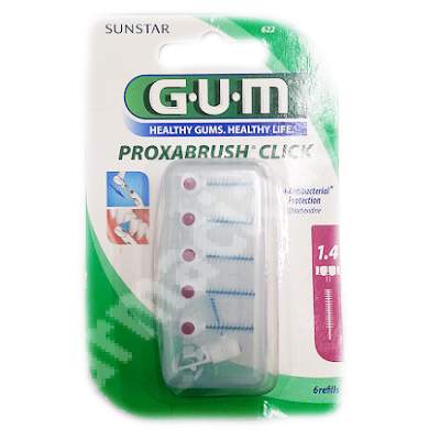 Perii interdentare Gum Proxabrush Click 1.4, 6 bucati, Sunstar Gum